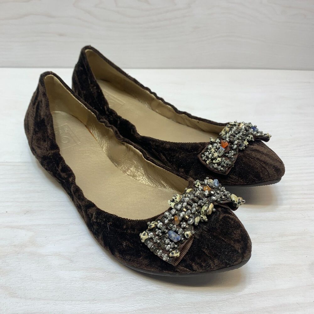 Bacio 61 Ballet‎ Flats Pistola Women Size 10M Brown Velvet Beaded Slip On Shoes